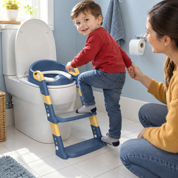 Toilettentrainer mit Treppe für Kleinkinder für das Trockenwerden im Bad – klappbar, stabile Stufen, 2 bis 5 Jahre, Blau oder Rosa