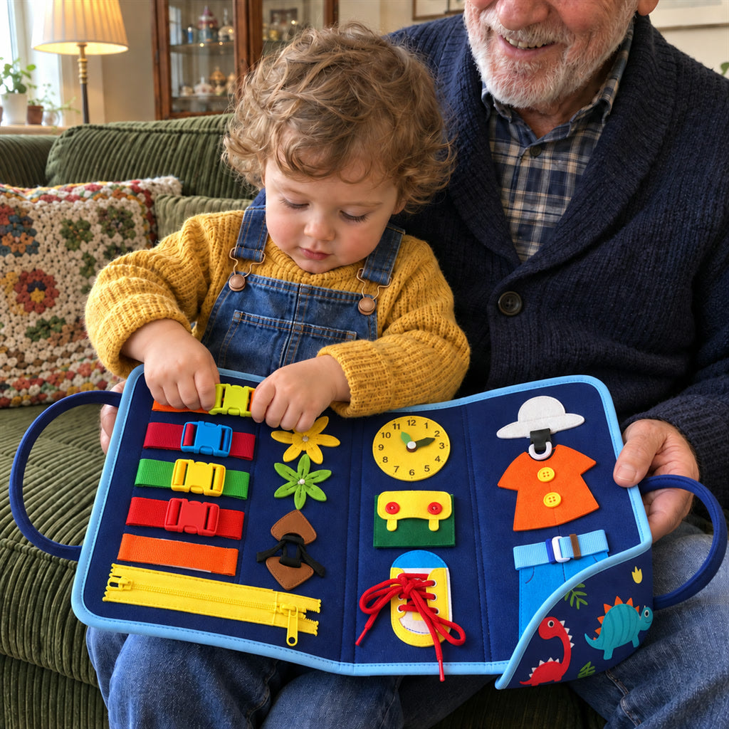 Montessori-Activity-Board für Kleinkinder zum Entdecken zu Hause und auf Reisen – 45 × 22,5 cm, ab 2 Jahren, 3 Motive