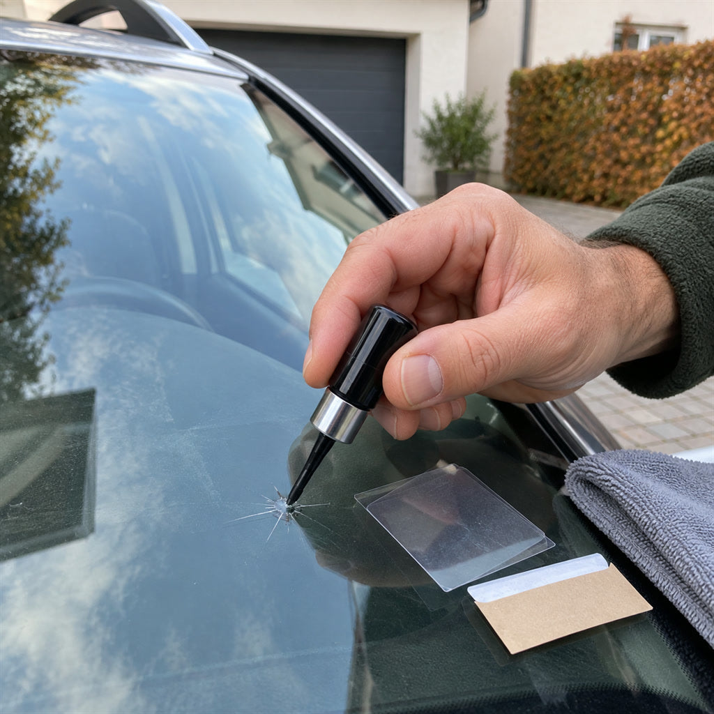 Reparaturset für Steinschläge und Risse in der Windschutzscheibe für Auto und Glasflächen – für Risse bis ca. 30 cm, klar aushärtend, 1 bis 5 Stück