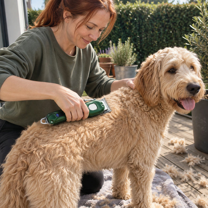 Akku-Schermaschine für Hunde und Katzen mit Metallgehäuse zur Fellpflege zu Hause – Schnittlänge 0,8 bis 3 mm, LCD, 4 Aufsteckkämme, 3 Farben