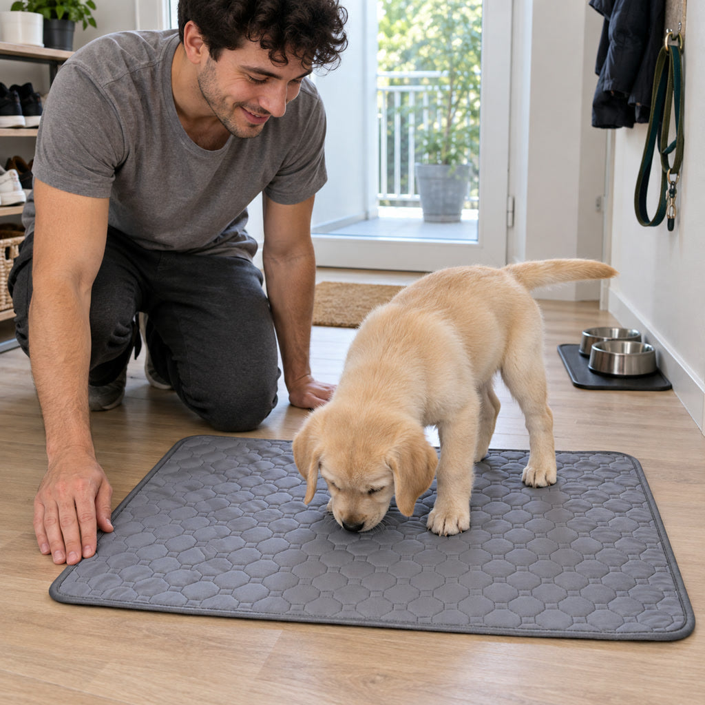 Hunde-Trainingsunterlage mit 4 Schichten und saugstarkem Baumwollkern für Welpen und Wohnung – 70 × 50 oder 100 × 70 cm, TPU-Unterseite, waschbar