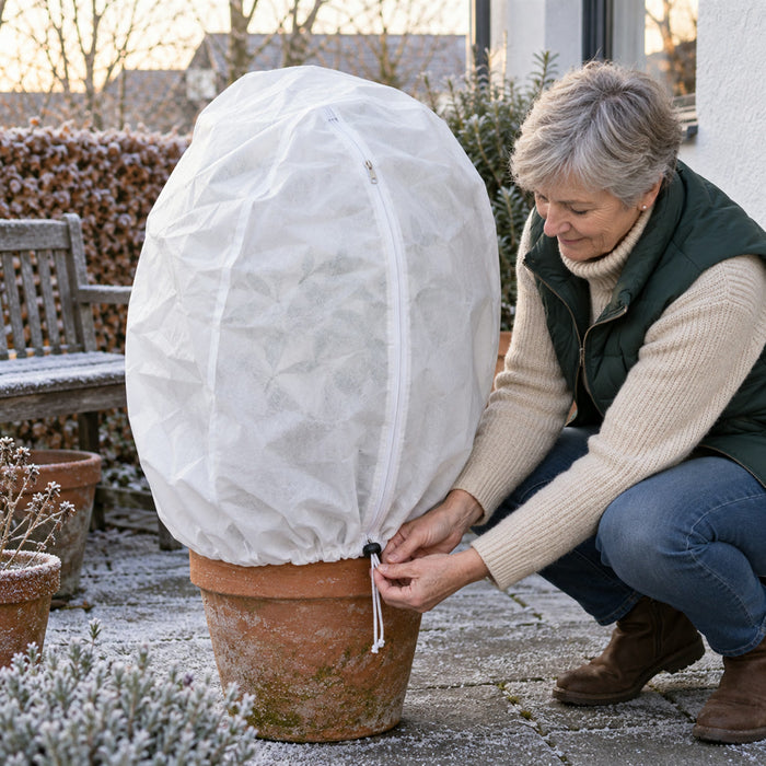 Frostschutzhaube für Pflanzen mit Reißverschluss und Kordelzug für Garten, Kübel und junge Bäume – 60 × 80 oder 80 × 100 cm, atmungsaktiv, 3 Farben