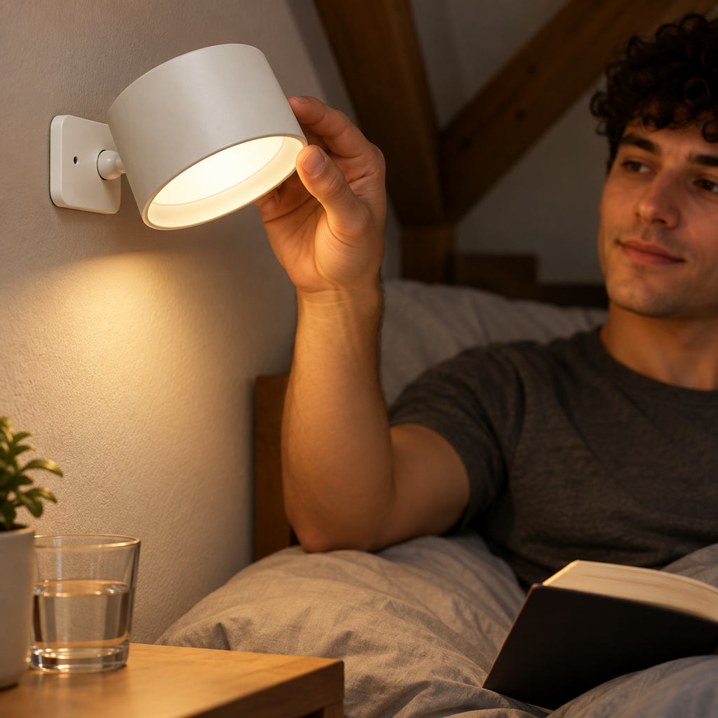 Akku-Wandleuchte mit 360° drehbarem Magnetkugelgelenk für Schlafzimmer, Flur und Arbeitsplatz – 3 Lichtfarben, Touch, USB-C, ohne Bohren