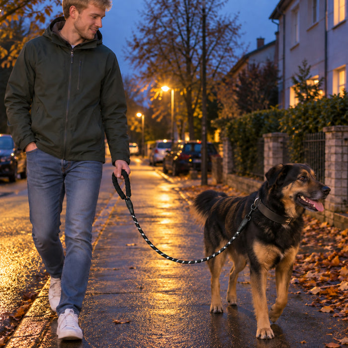 Reflektierende Hundeleine aus Nylon mit gepolstertem Griff für Spaziergänge und Training – 150 cm, Ø 1,2 cm, Doppelseil, wasserabweisend, 7 Farben