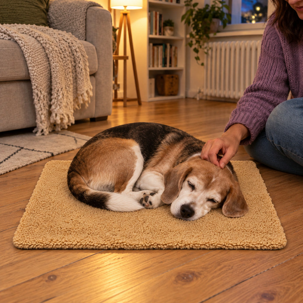 Selbstwärmende Wärmematte aus Kunstfell für Katzen und Hunde für Zuhause und Auto – ohne Strom, rutschfest, 50 × 40 bis 115 × 70 cm, Khaki oder Grau
