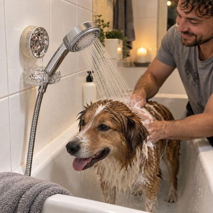 Versetzbare Duschkopfhalterung mit Saugnapf und Haken für Badewanne und Dusche – ohne Bohren, Höhe und Winkel verstellbar, ABS, Silber oder Schwarz