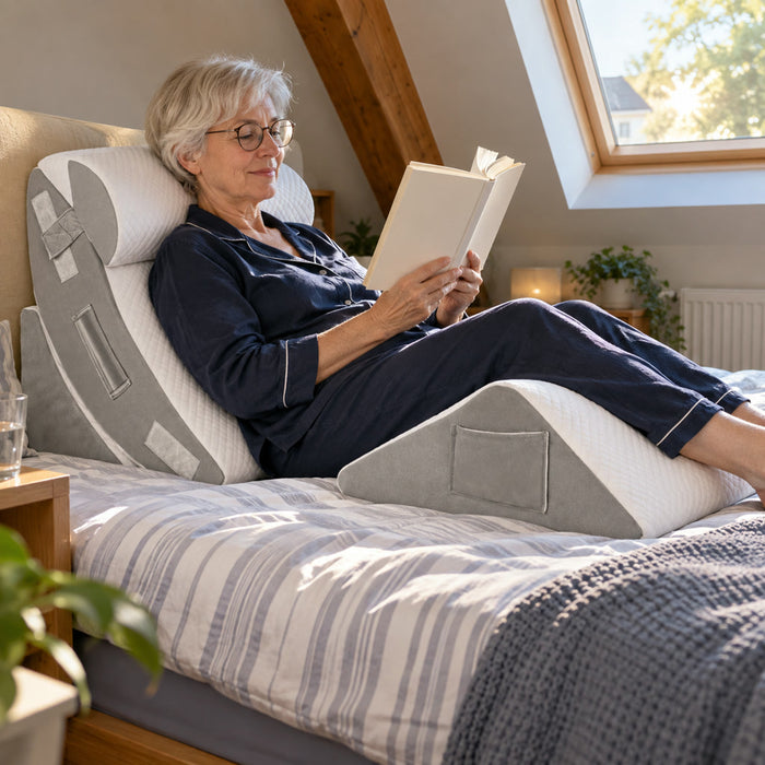 4-teiliges Keilkissen-Set aus Memory-Schaum für Bett und Sofa zum Lesen, Sitzen und Liegen – Klettverbindung, abnehmbarer Plüschbezug, 3 Farben