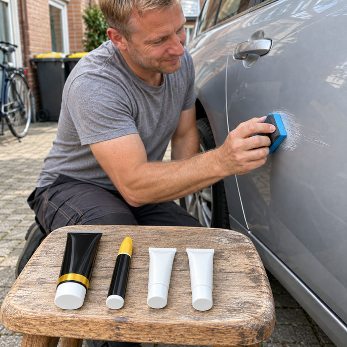 Kratzer-Reparaturset fürs Auto mit Polierpaste, Lackstift und Schwamm für Lackkratzer und Swirls – Wachsanteil, per Hand oder Maschine, 7 Farben