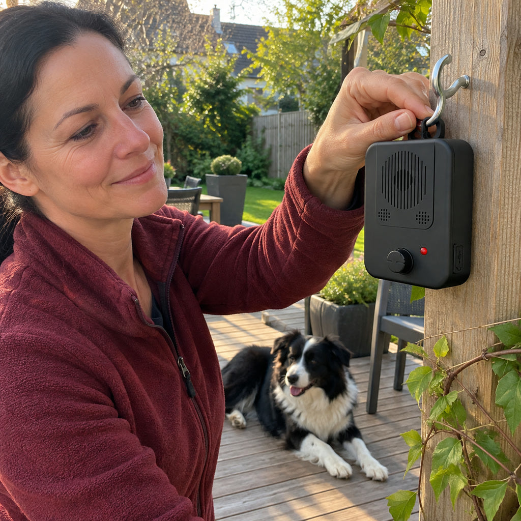 Ultraschall-Antibellgerät zum Aufhängen für Haus, Garten und Balkon – automatische Bellerkennung, 15–30 kHz einstellbar, USB-Akku, ca. 160 g