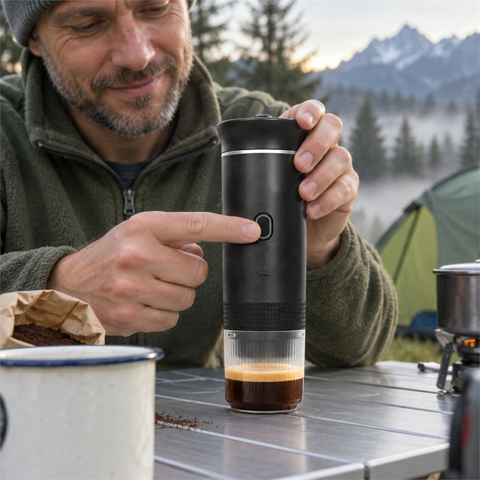 Tragbare Espressomaschine mit Akku für Kaffeepulver und Kapseln, für Reise und Camping – ca. 20 bar, 70 ml Tank, heiß und kalt, USB-C, 3 Farben