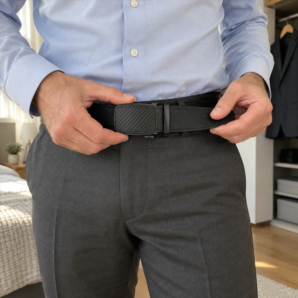 Herren-Ledergürtel mit Automatikschnalle für Business und Freizeit – Echtleder, 3,5 cm breit, 110 bis 130 cm, Ratschenverschluss, 3 Farben