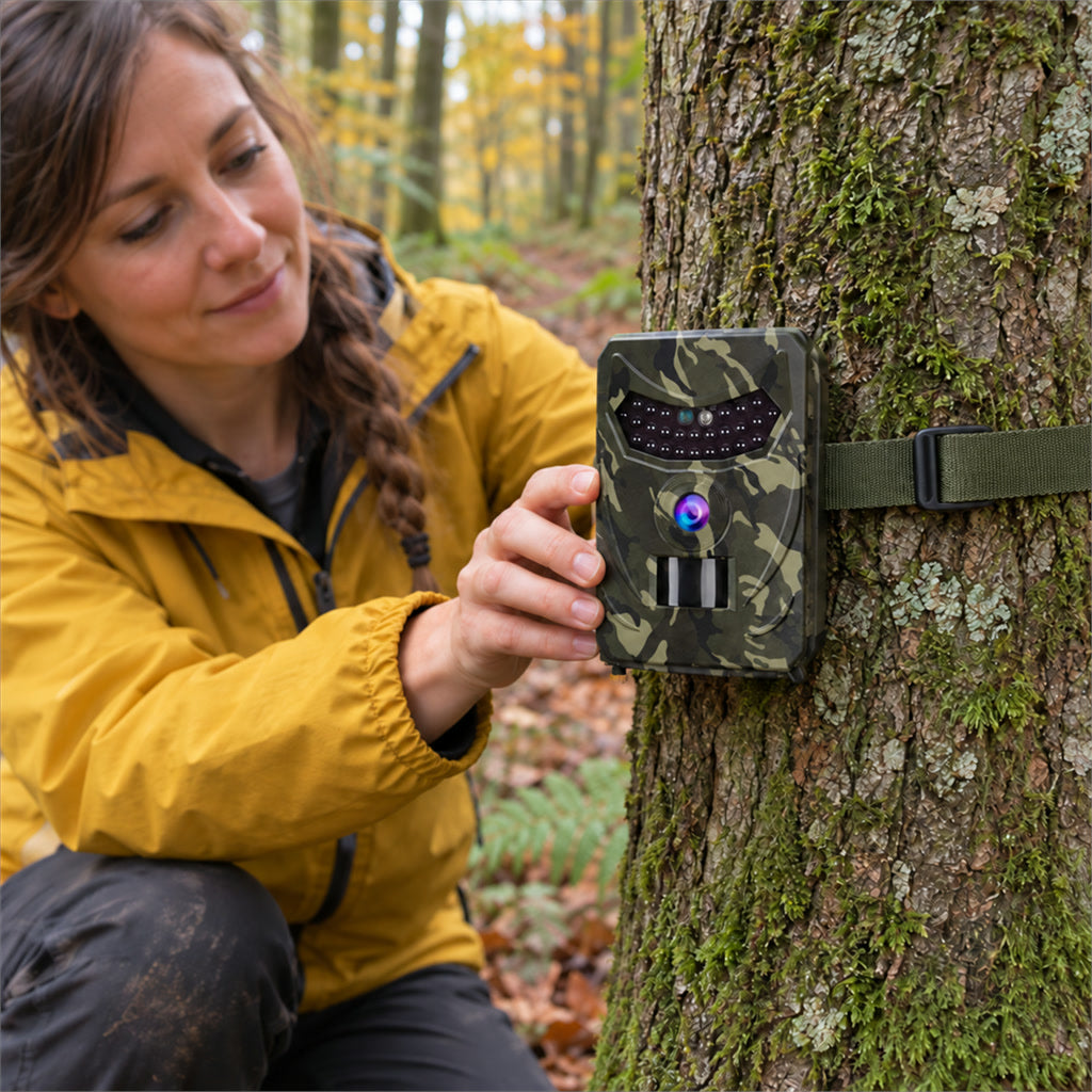 Wildkamera mit Infrarot-Nachtsicht für Wildbeobachtung, Jagd und Grundstück – 12 MP, 1080p, 120° Weitwinkel, 15 m PIR, IP56