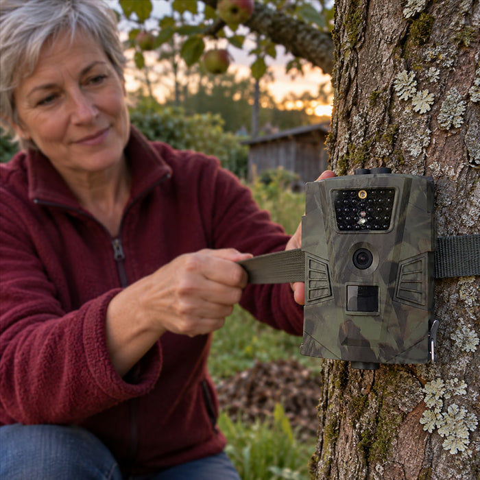 Wildkamera mit Fernbedienung und Low-Glow-Nachtsicht für Wildtiere und Grundstück – 12 MP, 1080p, 12,9 × 9,3 × 3,9 cm, IP65