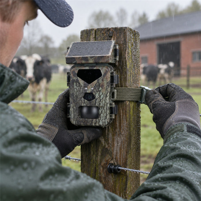 Wildkamera mit Solarpanel und Loop-Aufnahme für Jagd, Hof und Garten – 20 MP, 1080p, 850-nm-Infrarot bis 20 m, 60° Erfassung, IP65