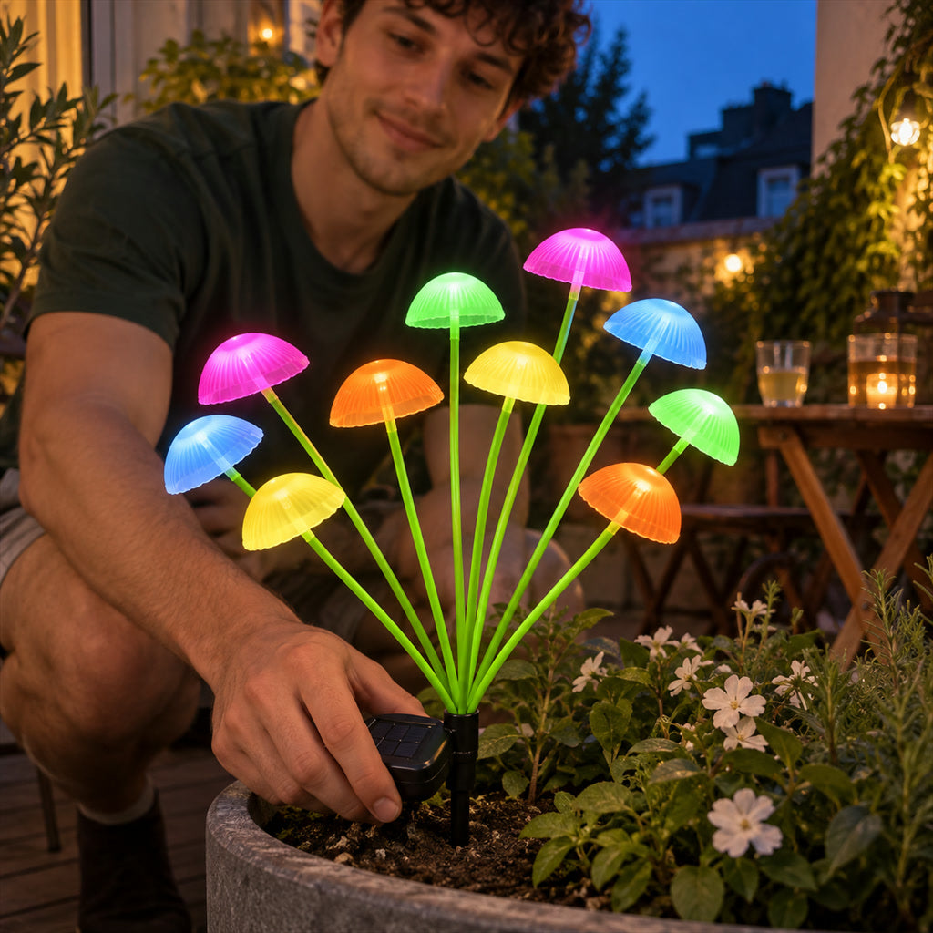Solar-Gartenleuchte mit Quallen aus Silikon für Garten, Terrasse und Feste – 10 LEDs mit Farbwechsel, IP65, Dämmerungsautomatik, biegsam