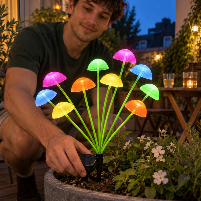 Solar-Gartenleuchte mit Quallen aus Silikon für Garten, Terrasse und Feste – 10 LEDs mit Farbwechsel, IP65, Dämmerungsautomatik, biegsam