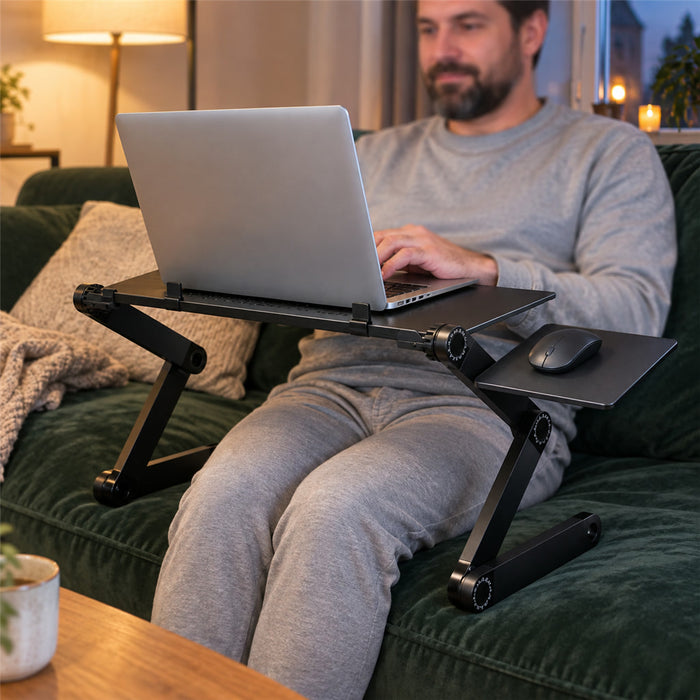 Faltbarer Laptopständer mit abnehmbarer Mausablage für Schreibtisch, Sofa und Bett – 48 × 26 cm, 4 bis 49 cm hoch, 360° drehbare Beine