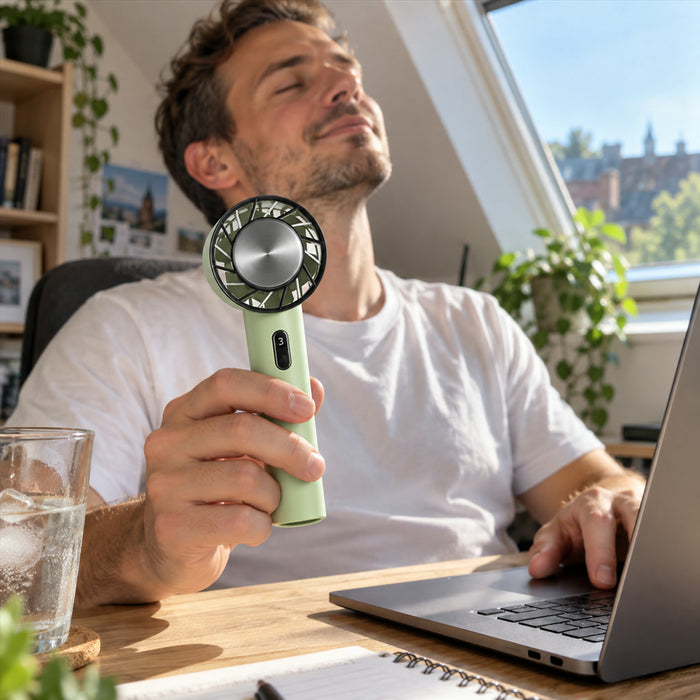 Tragbarer Akku-Ventilator mit gebündeltem Luftstrom für Büro, Zuhause und unterwegs – 3 Stufen, 2200 mAh, USB-Ladung, Grün, Grau oder Weiß