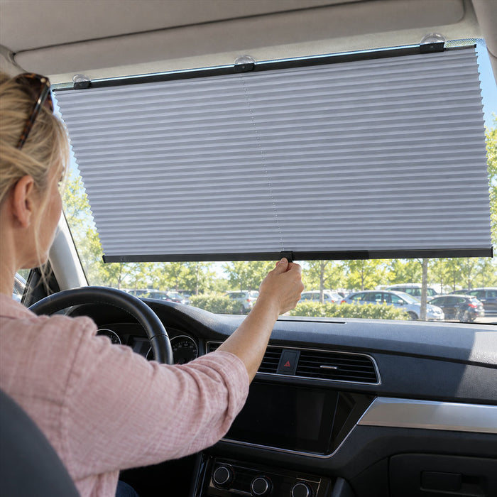 Ausziehbarer Plissee-Sonnenschutz für die Windschutzscheibe im Auto gegen Hitze und UV – mit Saugnäpfen, reflektierend, für Pkw, SUV und Transporter