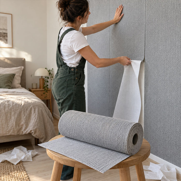 Selbstklebende Tapete mit 3D-Struktur für Wohnzimmer, Schlafzimmer und Büro – ohne Kleister, wasserabweisend, abwischbar, Grau oder Weiß