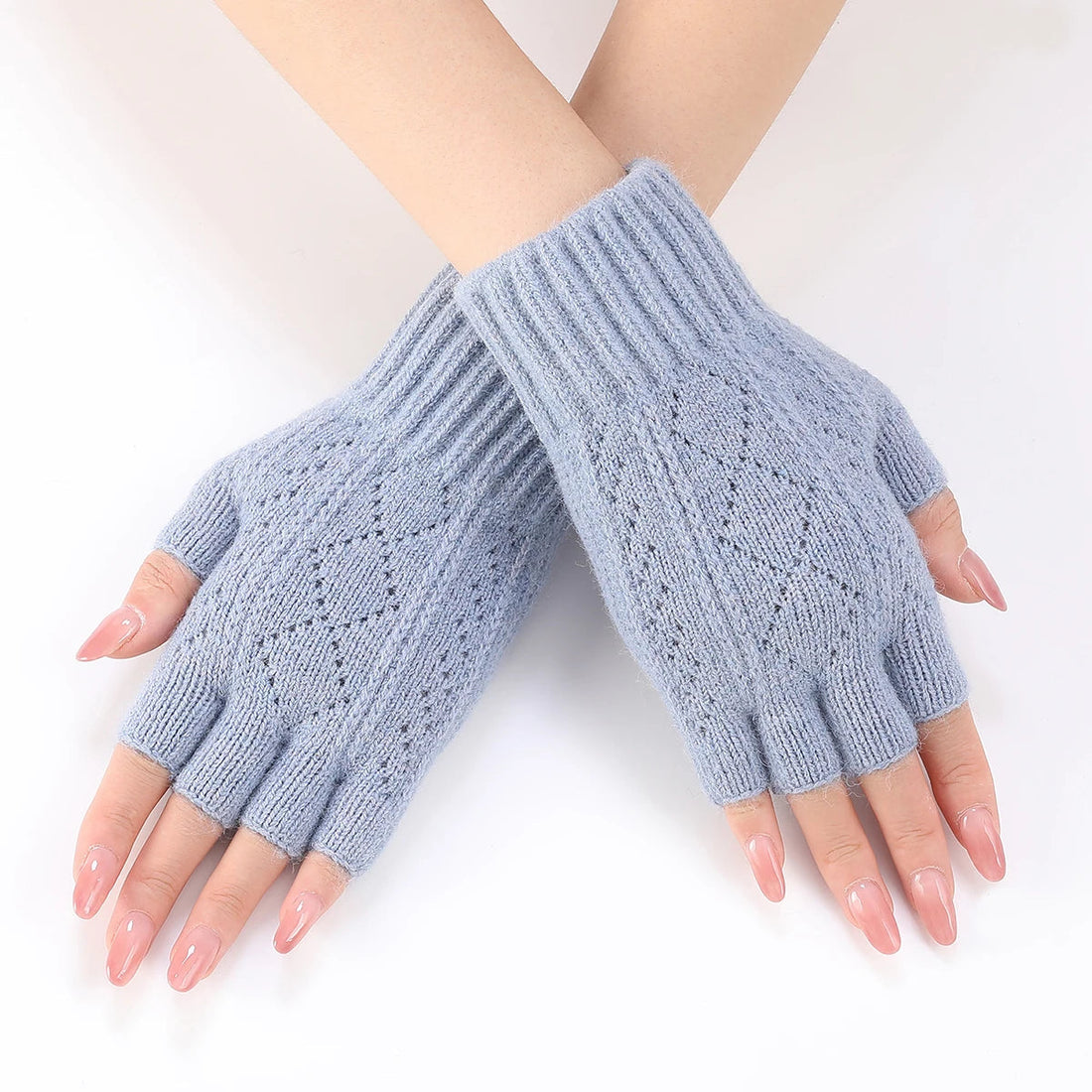 Fingerlose Strickhandschuhe für Damen und Herren im Winter – gestrickt, Fingerspitzen frei, in 7 Farben von Hellrosa bis Beige