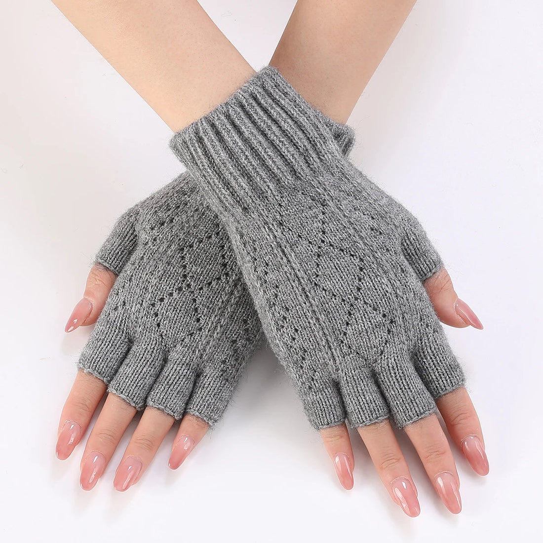 Fingerlose Strickhandschuhe für Damen und Herren im Winter – gestrickt, Fingerspitzen frei, in 7 Farben von Hellrosa bis Beige