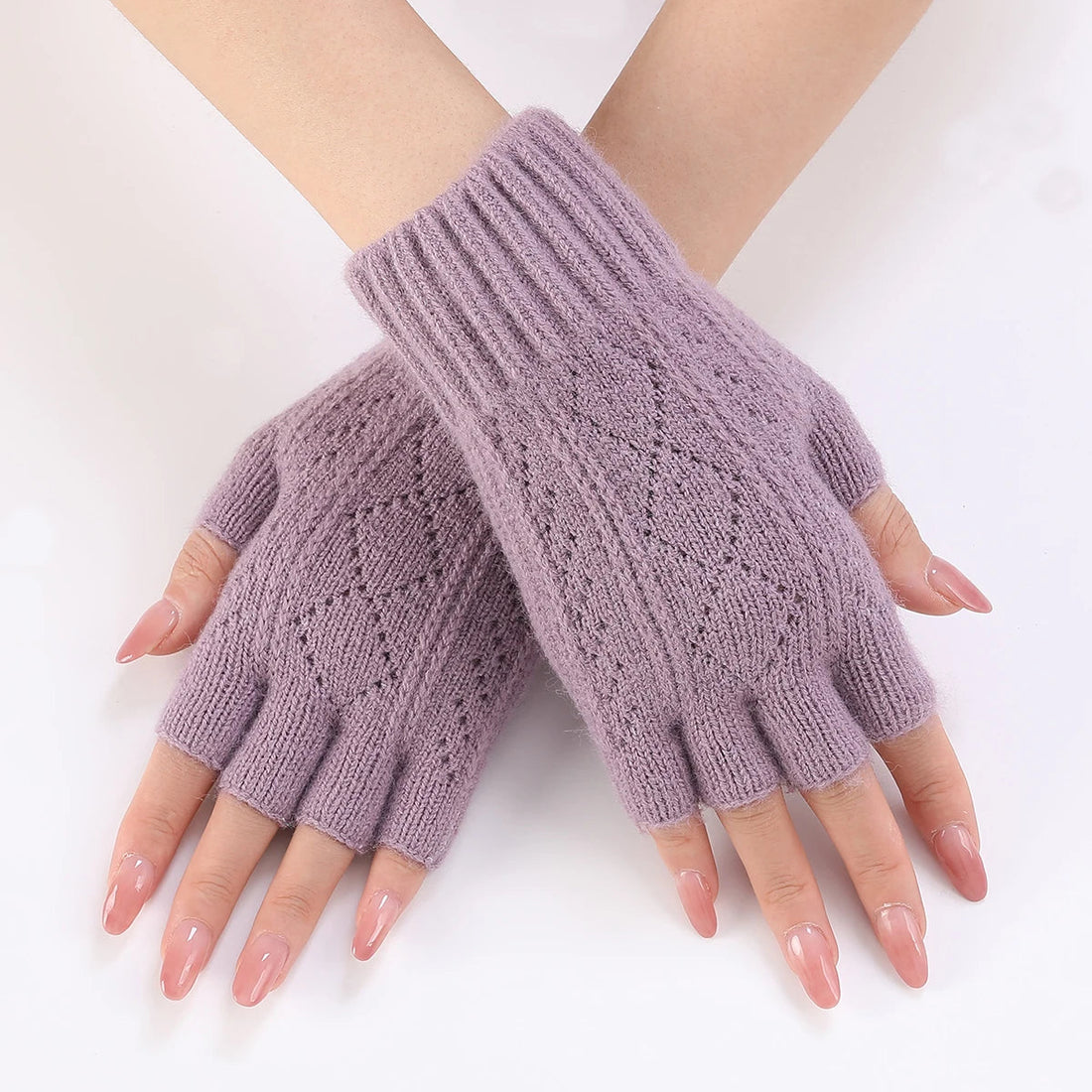 Fingerlose Strickhandschuhe für Damen und Herren im Winter – gestrickt, Fingerspitzen frei, in 7 Farben von Hellrosa bis Beige