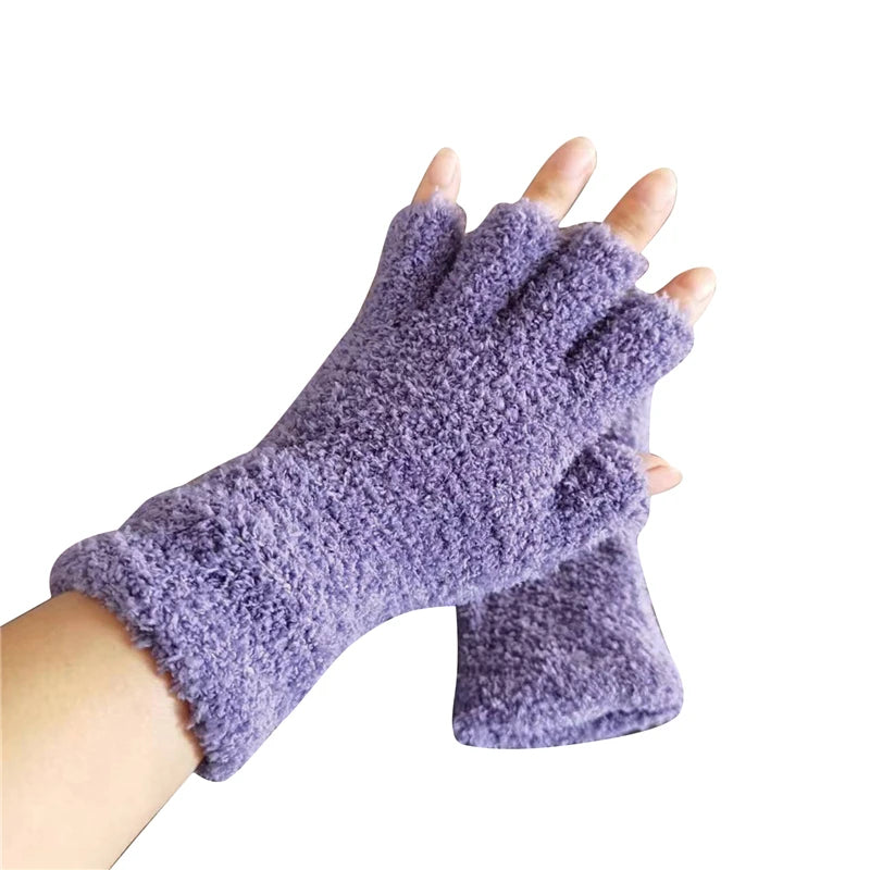 Warme Halbfinger-Strickhandschuhe für Winter, Büro und Smartphone – Strickhandschuhe mit freien Fingerkuppen, 6 Farben