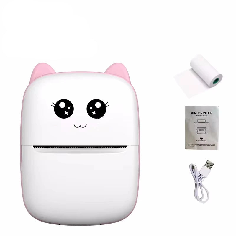 Kabelloser Mini-Thermodrucker in Katzenform für Etiketten, Notizen und Fotos – ohne Tinte, mit App, Akku, ca. 7,5 × 10 cm, Blau oder Rosa