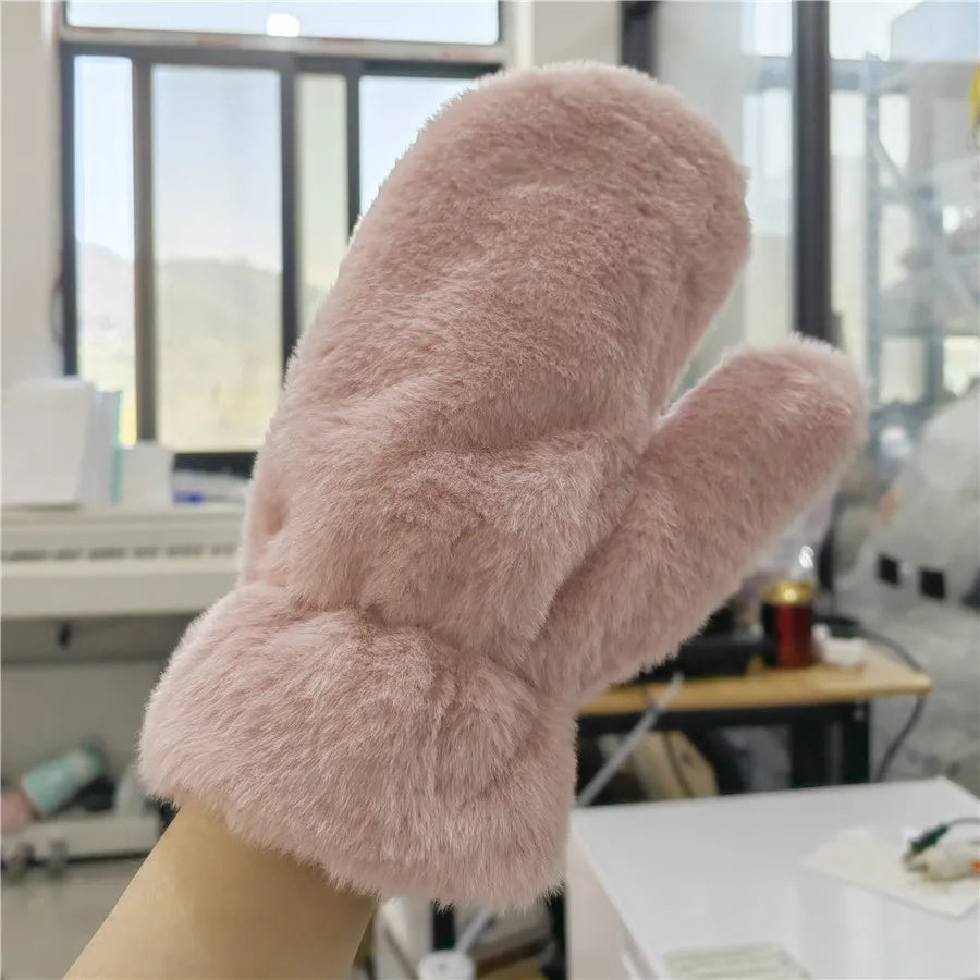 Flauschige Plüsch-Fäustlinge für Winterspaziergang, Arbeitsweg und Alltag – kuschelige Fäustlinge, 6 Farben von Grau bis Schwarz