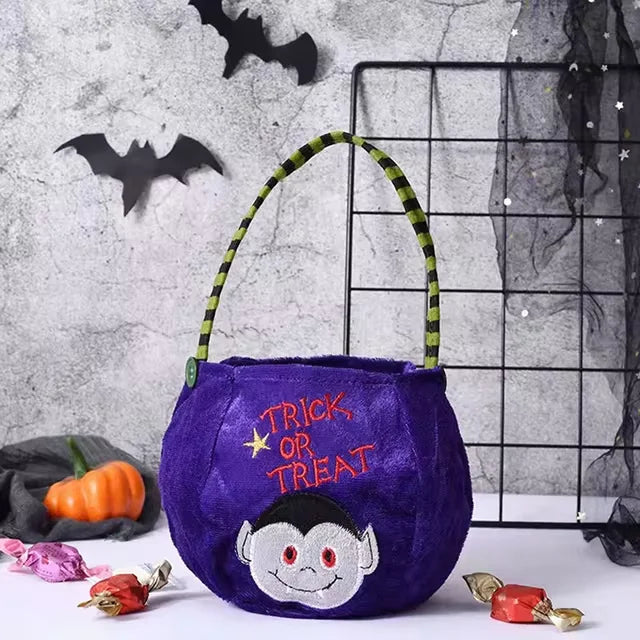 Halloween-Tasche in Kürbisform für Kinder für Süßes-oder-Saures, Schulfest und Party – ca. 25 × 13 cm, Plüschstoff, Henkel, 4 Farben