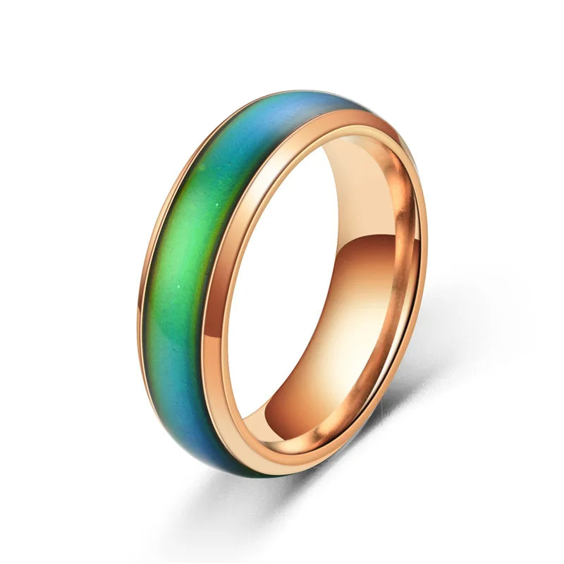 Stimmungsring aus Edelstahl mit Farbwechsel für Damen und Herren – thermochrom, 7 Stimmungsfarben, rund, Größe 6 bis 12, 5 Farben