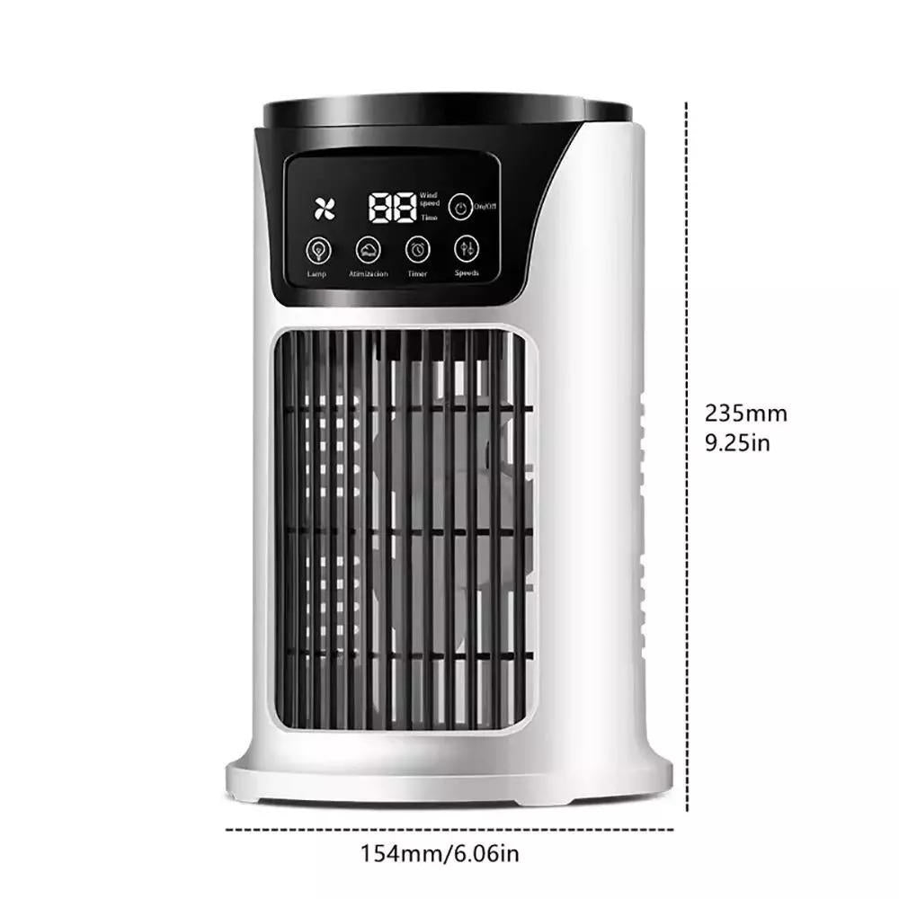 USB-Luftkühler mit Baumwollfilter, Befeuchtung und Schwenkfunktion für Innenräume – 6 Stufen, Timer bis 6 Std., LED-Licht, mit 2 Eisbeuteln