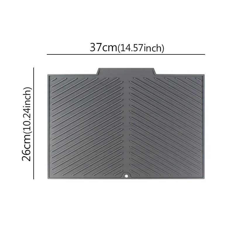 Abtropfmatte aus Silikon mit Rillen für Geschirr in Küche und Wohnmobil – 26 × 37 oder 42,5 × 50,5 cm, rutschfest, spülmaschinenfest, Grau