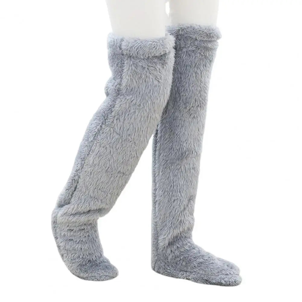 Lange Fleece-Stulpenstrümpfe aus Korallenfleece mit Fußöffnung für kalte Abende zu Hause – warm, weich, 5 Farben
