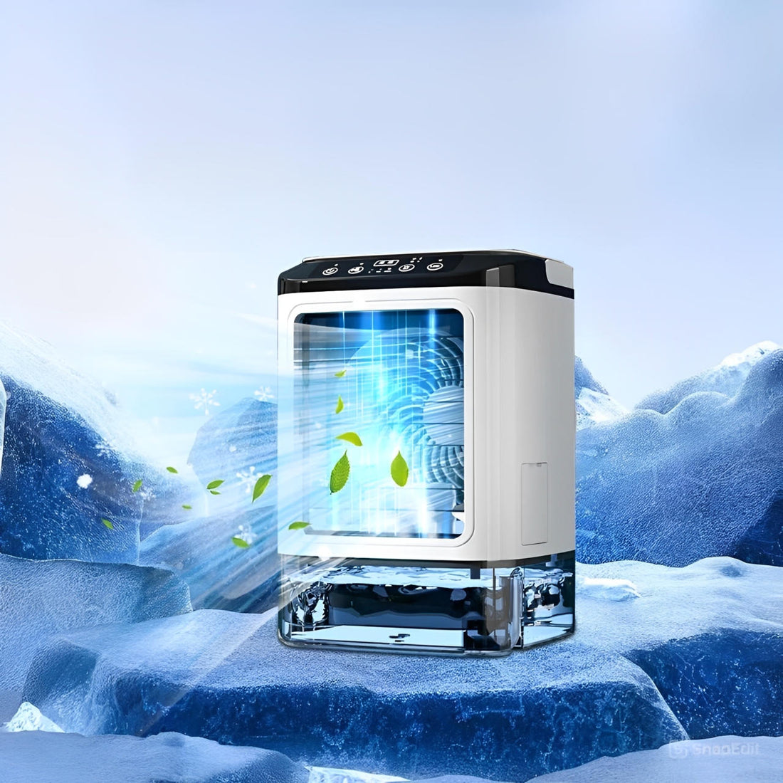 Mini-Luftkühler mit Ultraschall-Doppelvernebler und Eisfach für Schreibtisch und Schlafzimmer – 900-ml-Tank, 3 Stufen, RGB-Licht, Touch-Bedienung