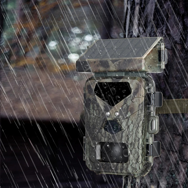 Wildkamera mit Solarpanel und Loop-Aufnahme für Jagd, Hof und Garten – 20 MP, 1080p, 850-nm-Infrarot bis 20 m, 60° Erfassung, IP65
