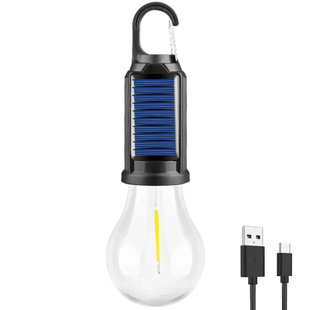Solar-Campinglampe mit Haken und Dämmerungssensor für Zelt, Garten und Grillabend – 100 lm Warmlicht, USB-C, wasserfest, 3 Formen