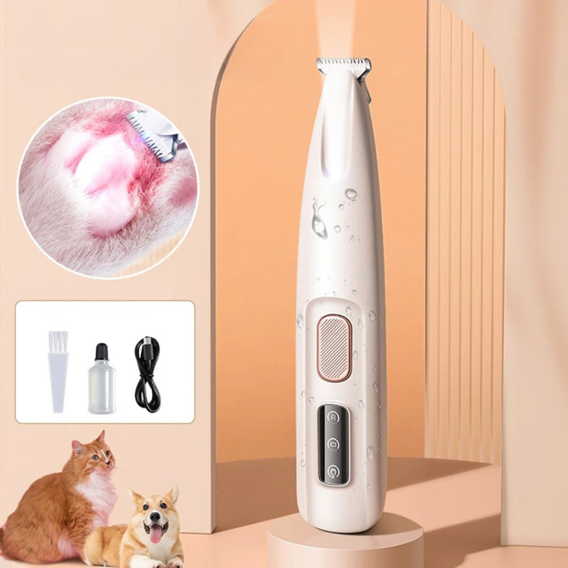 Kabelloser Pfotentrimmer mit LED-Licht für Hunde und Katzen – leise, wiederaufladbar, 16 × 3 × 3 cm, 140 g, für Pfoten, Ohren und Gesicht