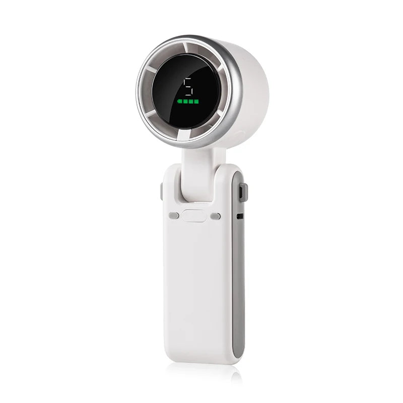 Klappbarer Handventilator mit Turbomotor und LCD-Anzeige für Reisen, Büro und Sport – 5 Stufen, USB-C, als Tisch- und Halsventilator, 3 Farben